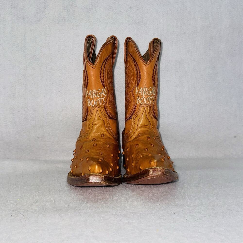 Youth Vargas Full Quill Cognac Ostrich Leather Pointed Toe Cowboy Boots Boy Sz 9